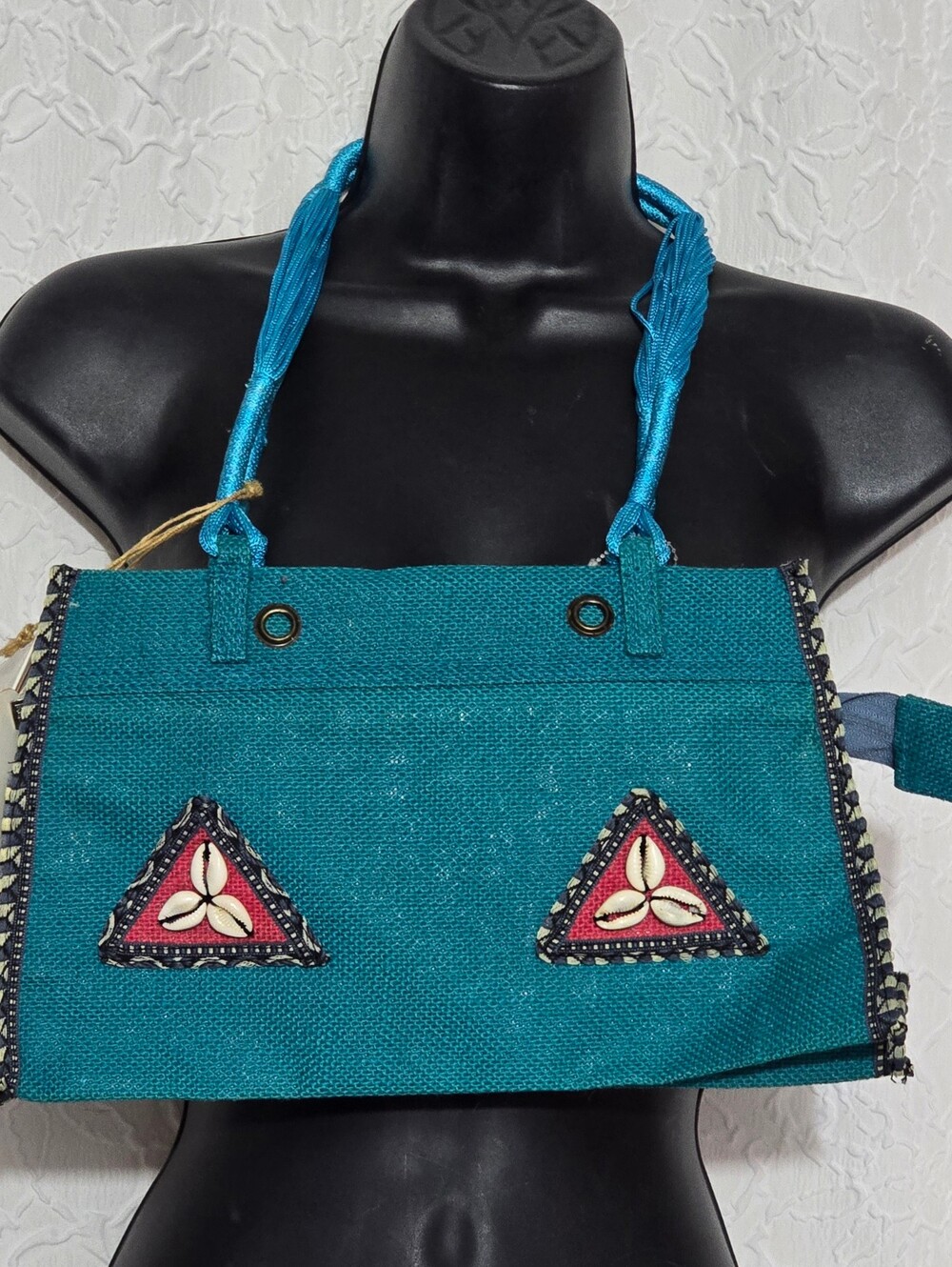Hara Bhara Boho Woven Jute  Turquoise Purse NWT